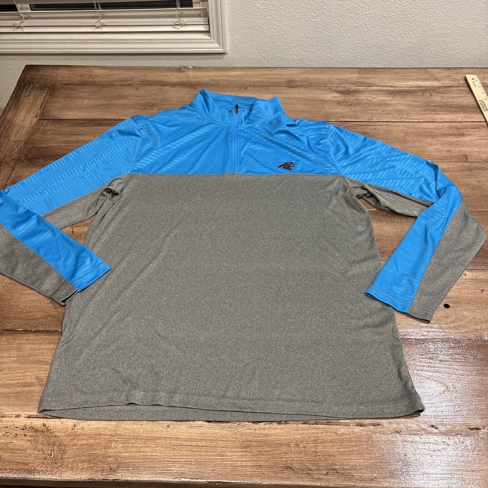 Carolina Panthers Sweater Men Large Blue  Grey Fanatics NFL 1/4 Zip‎